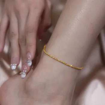 Сверкающий золотой браслет с одним ножным браслетом для женщин 2022 Модная Роскошная Регулируемая цепочка, Пляжный ножной браслет, Ювелирный подарок