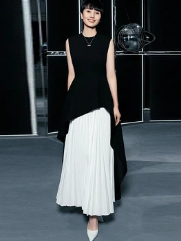 Дизайнерское высококачественное женское летнее новое платье для вечеринок знаменитостей, офисное Сексуальное повседневное Элегантное модное черно-белое платье Миди без рукавов