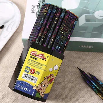 Новый набор с креативным принтом и бриллиантами Hb Pencil Набор для начальной школы из черной имитации дерева с простым принтом и бриллиантами 72 карандаша