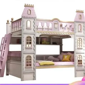 Детская кровать из цельного дерева, двухъярусная кровать, высокая и низкая кровать, два этажа, замок мечты принцессы, вилла-горка