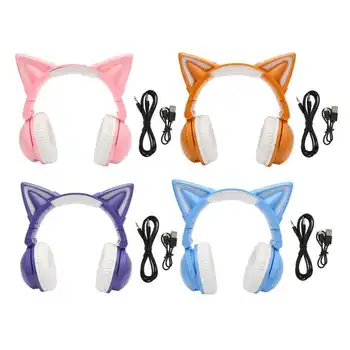 Bluetooth гарнитура с кошачьими ушками Стерео Симпатичная Высокочувствительная Встроенная микрофонная Регулируемая светодиодная детская гарнитура с кабелем 3,5 мм